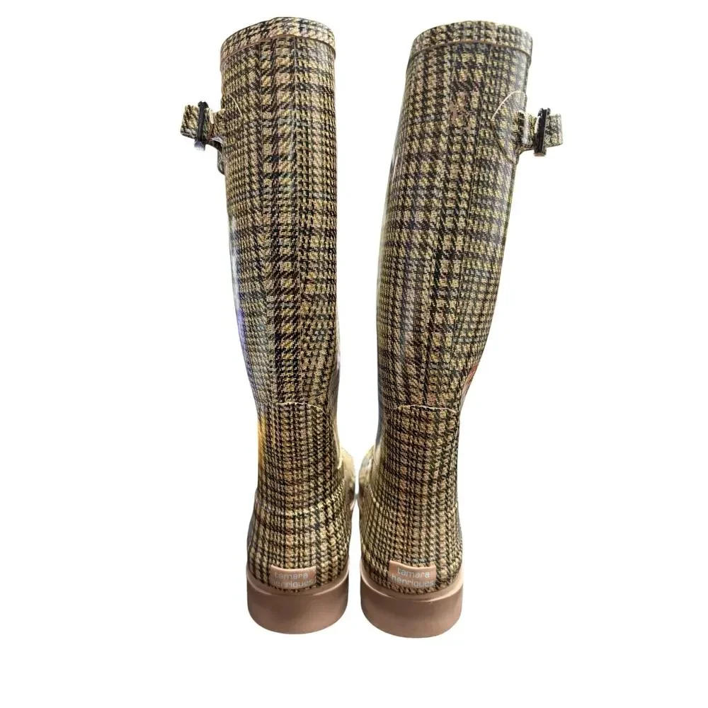 Tamara Henriques Women’s Size EU 40 US 9 Tall Rain Boots Brown Plaid Waterproof
